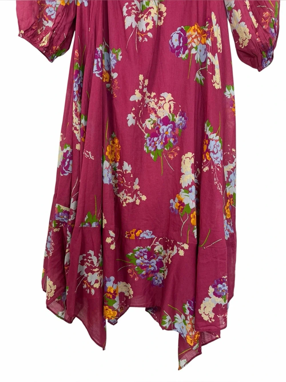 Free People Morning Glory Maxi Dress Floral Garden Handkerchief Hem Medium